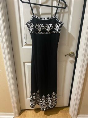 INC International Concepts Black Midi Dress with White Embroidery